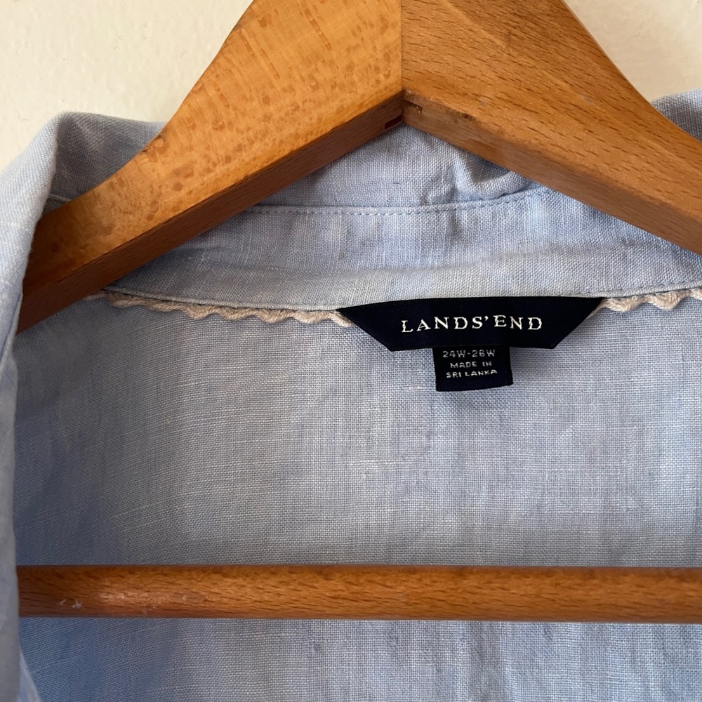 Lands End Womens 3X 24W-26W Light Blue‎ Linen Short Sleeve Button Down Shirt - Picture 9 of 16